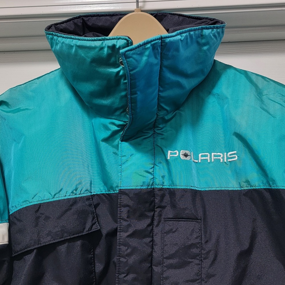 VTG 80s Polaris Insulated Teal Blue Nylon Snowmobile Jacket USA Men's XL READ - Picture 10 of 15